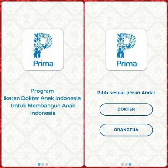 Tampak pertama aplikasi PRIMA (capture pribadi pada aplikasi)