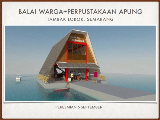 Grafis balai warga dan perpustakaan apung di Tambak Lorok, Semarang. (Sumber: Balitbang Kementerian PUPR)