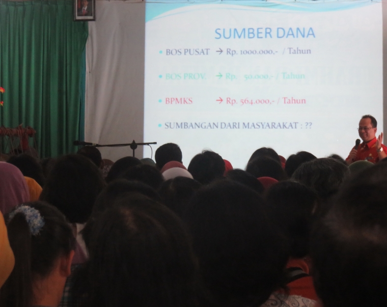Drs Nugroho MPd, Selaku Kepala Sekolah memaparkan sumber pendapatan sekolah