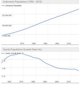 Populasi Indonesia setiap tahun terus meningkat, meskipun tingkat angka kelahiran menurun. (foto sumber: worldometers.info)