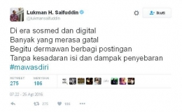 Cuitan Menteri Agama Lukman Hakim Saifuddin tentang penggunaan media sosial (twiiter.com).