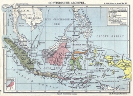 Warna-warna yang berbeda menunjukkan provinsi-provinsi di dalam wilayah Hindia Belanda (Sumber gambar : www.hjansen.info)