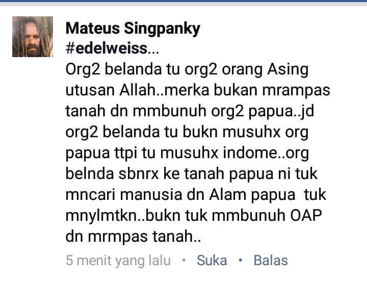 Screenshot komentar Mateus Singpanky di salah satu grup di Facebook (Sumber gambar : dokumen pribadi)