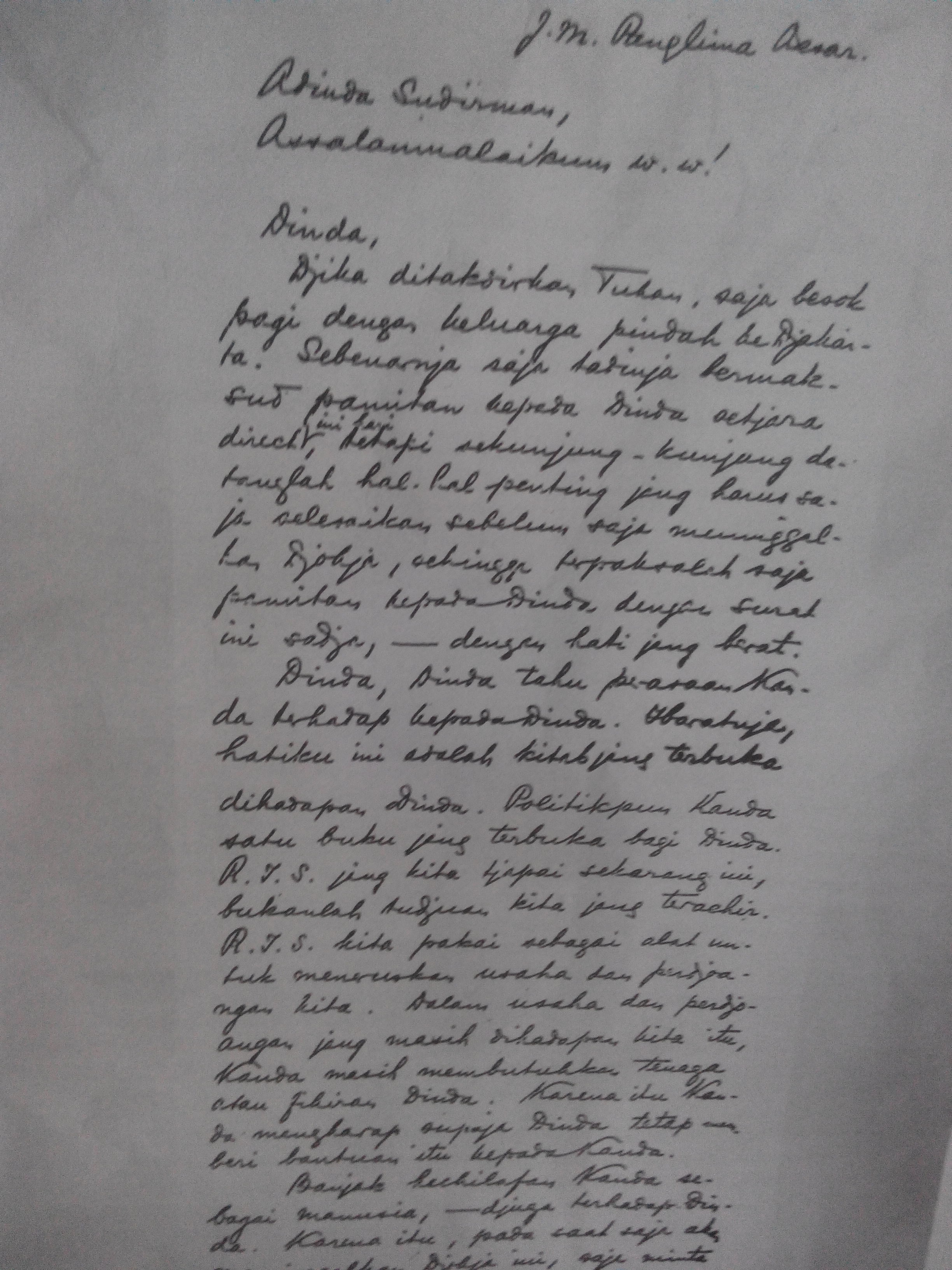 Surat Bung Karno kepada Jenderal Soedirman ((Arsip)