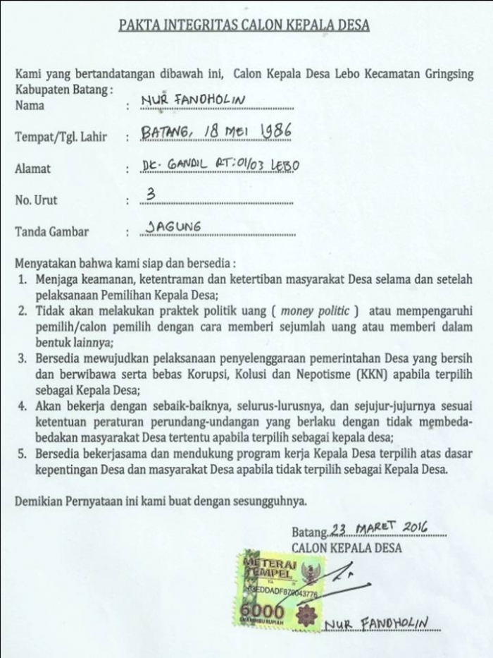 Contoh Surat Pakta Integritas Perangkat Desa Contoh Surat Contoh Surat Pakta Integritas Perangkat Desa Contoh Surat