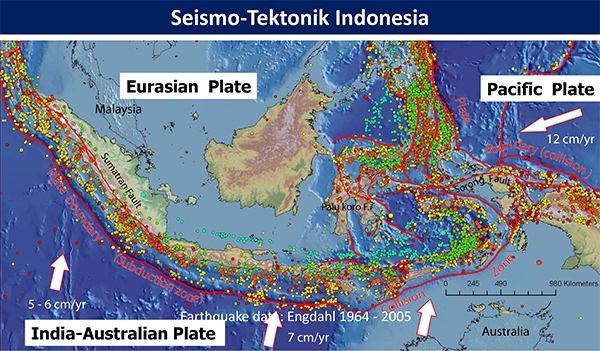 Wilayah Indonesia rawan terhadap gempabumi, baik dari jalur subduksi maupun sesar yang ada di daratan. Penataan ruang pada daerah rawan gempa, sangat berperan penting. Sebab bukan gempa yang menyebabkan korban, tapi kualitas bangunan yang menyebabkan korban jiwa (Sumber: BNPB/Nangkring Kompasiana)