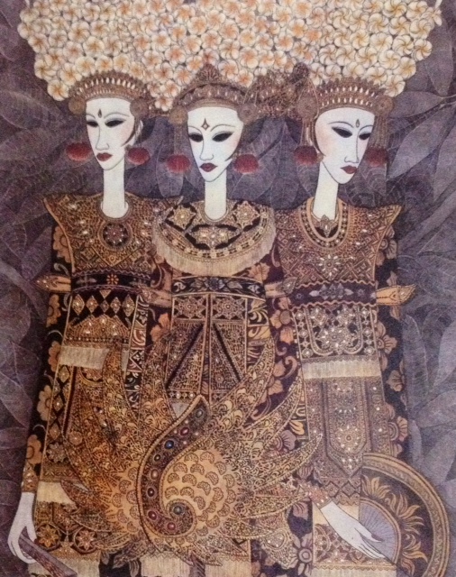 The Legong Kraton Dancers, 1989, 116x91 Cm, Water Color on Canvas, Collection of Mr. Tjie Jehnsen