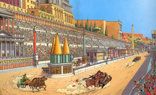 Suasana Circus Maximus, pada jaman keemasannya di kota Roma. Sumber: www.latein.ch