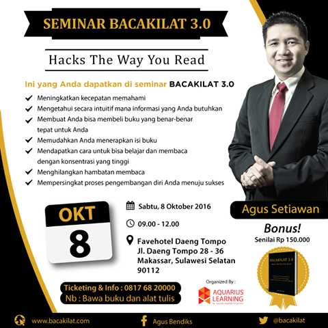 ini adalah info yang saya baca 2 hari sebelum seminar yang di unggah di facebook 'Aquarius Learning-EO'