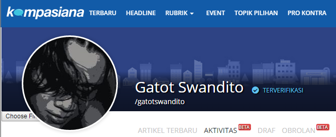 Foto layar profil kompasisna Gatot Swandito (Dok. Pri)