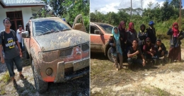 Gambar 7. Mobil Triton yang berubah warna, dan Tim Nusantara Sehat yang Tetap Semangat; Sumber: Dokumentasi Peneliti