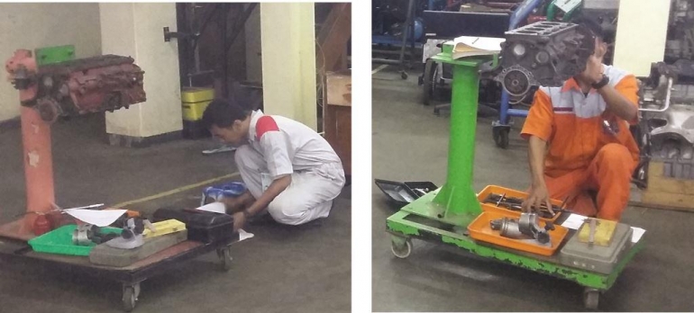 Anton dan Fajar beraksi untuk mencari tambahan skor, untuk posisi Juara 1 Bidang Otomotif (foto Cah Klaten)