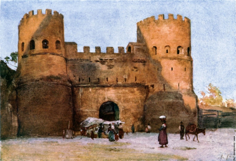 Benteng Porta San Paolo, dengan 2 buah menaranya, sesuai dengan bayananku semasa kecil (www.fromoldbook.com)