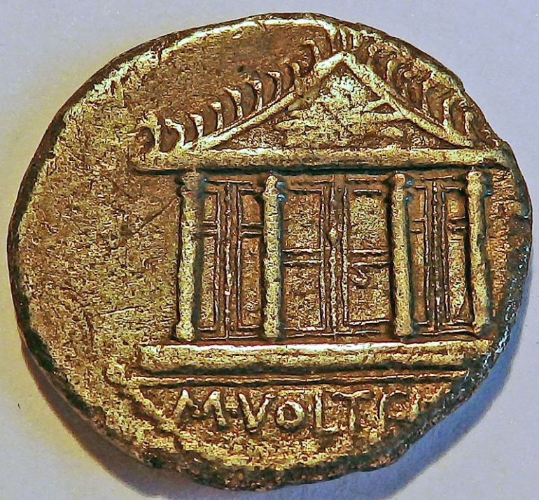 Koin kuno tentang Temple Jupiter Optimus Maximus, ditemukan| Sumber: medlibrary.org