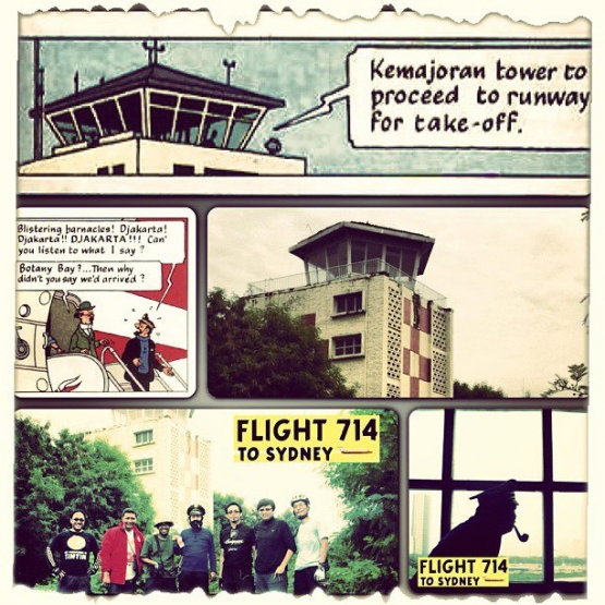 Gambaran Bandara Kemayoran dari kisah Petualangan Tintin dan sisa-sisa Menara ATC Kemayoran. (Foto: KTI/Akun FB Kemajoran)