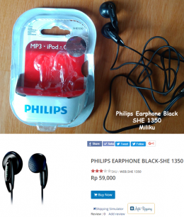 Philis earphone black denga nomor seri SHE 1350 milku, juga bisa dibeli di electronic-city.com Gambar : Dok. Pri dan Electroni-city.com