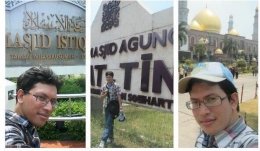 Wisata religius yang saya kunjungi saat solo traveling, Masjid Istiqal (Samsung GT-C3520), Masjid AT-Tin dan Masjid Kubah Emas (Canon IXUS 175) kawasan Jakarta dan Depok, (dok pri).