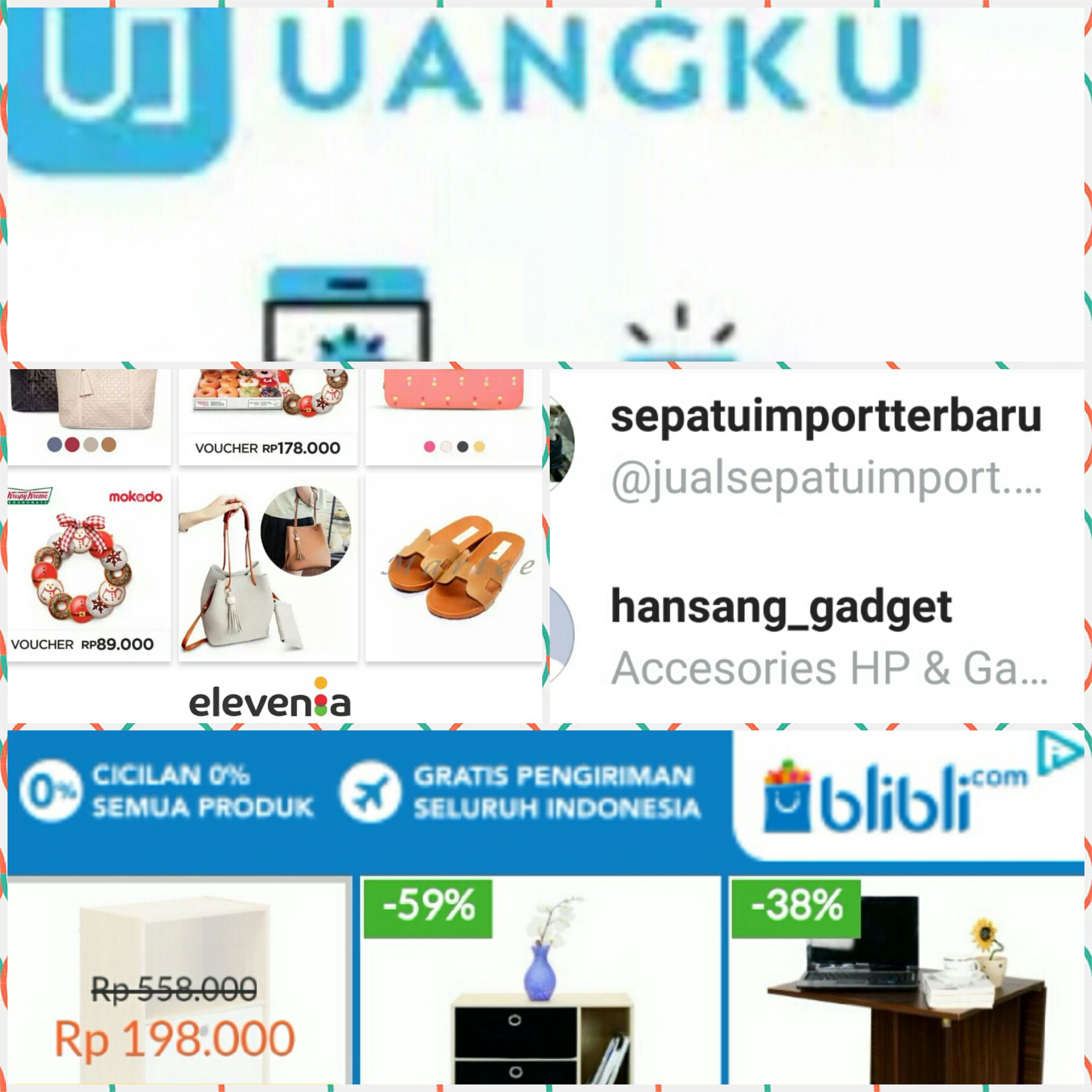 Kanal-kanal dan aplikasi-aplikasi daring yang menyediakan belanja online dan/atau rekening bersama, merupakan gambar kompilasi dari screenshot pribadi dan situs Kompasiana