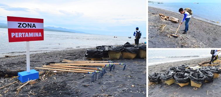 Alat kebersihan yang digunakan untuk mengangkat puing dan sampah pantai