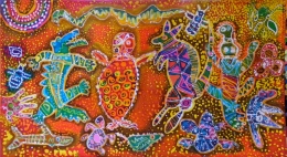 Batik karya wanita Aborigin hasil kulturisasi dua budaya yang senafas. Sumber: www.eekbatik.com 
