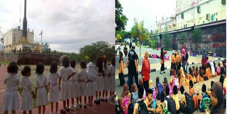 Wisata edukasi yang dilakukan pada anak-anak sekolah saat mengunjungi kapal PLTD apung (foto dok pri).