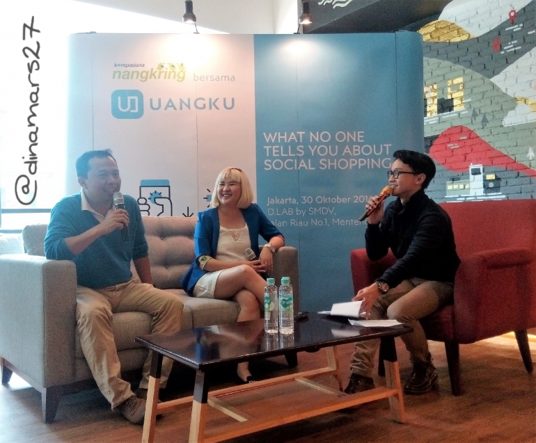 Nangkring Kompasiana bareng UANGKU pada bulan Oktober 2016 yang lalu. Ki-ka: Harris Maulana (Kompasianer), Fanny Veronika (Marketing Director UANGKU), Yozh Aditya (MC). (foto: dokpri)