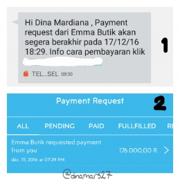 Payment request reminder melalui notif SMS, dan payment request melalui aplikasi UANGKU. (foto: dokpri)