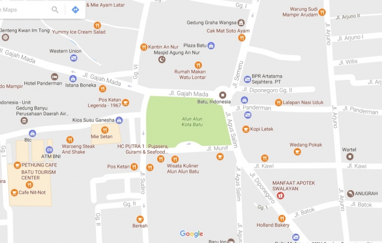 peta Alun-alun kota Batu (googlemap)