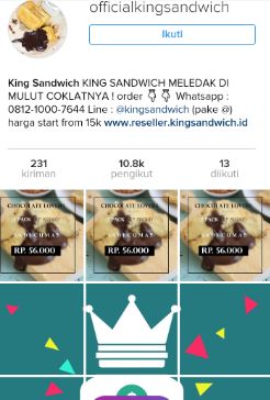 Saya pesan sandwich dari merchant yang bekerja sama dengan UANGKU (screenshoot akun instagram King Sandwich)