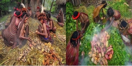 2. Para wanita mengumpulkan dedaunan, sayur mayur, umbi-umbian, alang-alang, batu serta kayu kering untuk dibakar. (www.andisucirta.com).