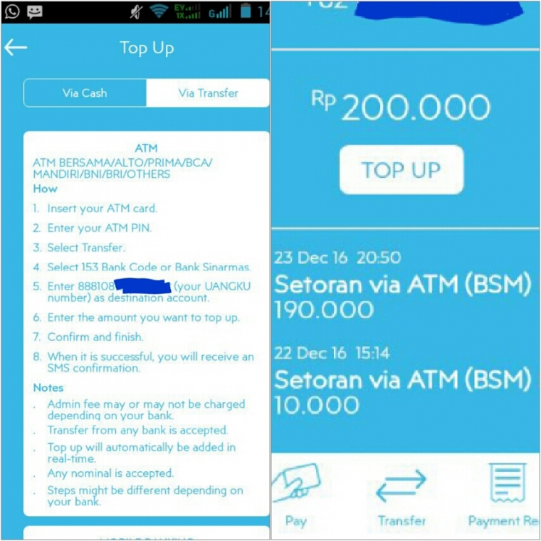 Ketika melakukan pengisian saldo UANGKU, saya tidak mendapat sms sebagai bukti transaksi berhasil. Namun saldo saya secara real time bertambah. Foto: Arum Sato