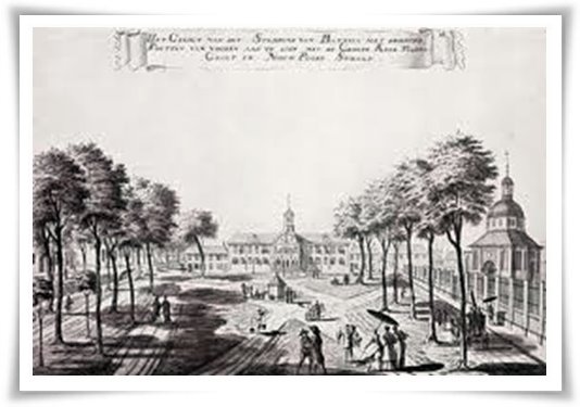 Litografi karya Johannes Rach menggambarkan Balai Kota, sekarang Museum Sejarah Jakarta (Sumber: pnri.go.id)