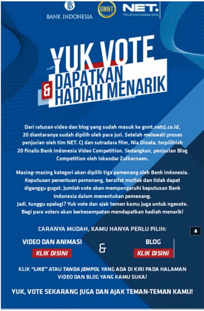 Isi email ajakan VOTE dari panitia lomba Blog and Video Competition GNNT.