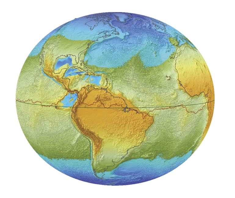 Jika bumi berhenti berputar akan terbentuk dua lautan yang terpisah di wilayah kutub. Ilustrasi: www.esri.com