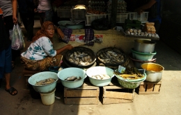 Pedagang ikan di Pasar Kanoman, Cirebon dengan tempat berjualan yang sangat sederhana (dok. pribadi).