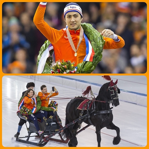 Image atas Kai Verbij (foto TeamNL). Image bawah Sven Kramer dan Irene Wurst (foto schaatsupdate.nl)