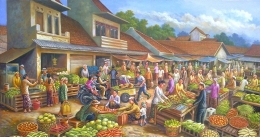 Keakraban di pasar tradisional yang direkam oleh lukisan karya Dandan SA