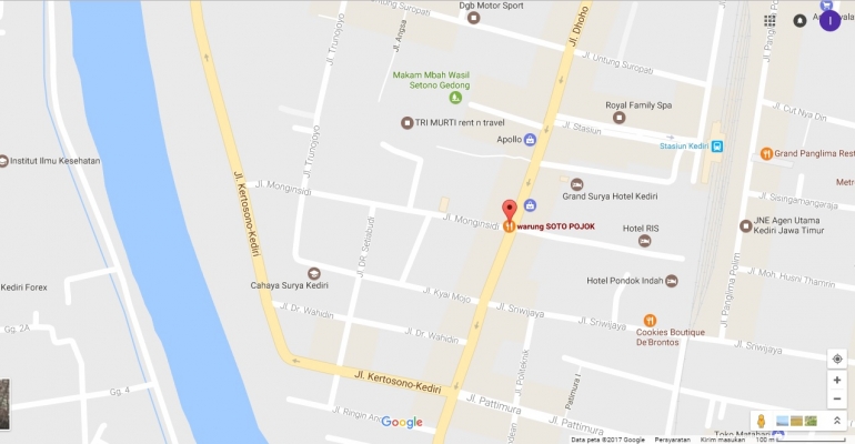 peta lokasi warung Soto Pojok (googleearth)