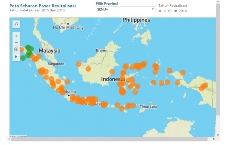 Peta Data Revitalisasi Pasar di Indonesia tahun 2015-2016. sumber: ews.kemendag.go.id