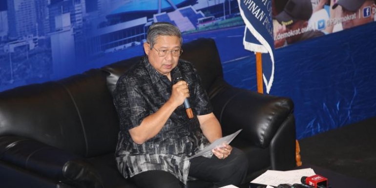 SBY saat konferensi pers tentang penyadapan yang dirasakan terjadi terhadapnya, 1/2/2017 (Kompas.com)