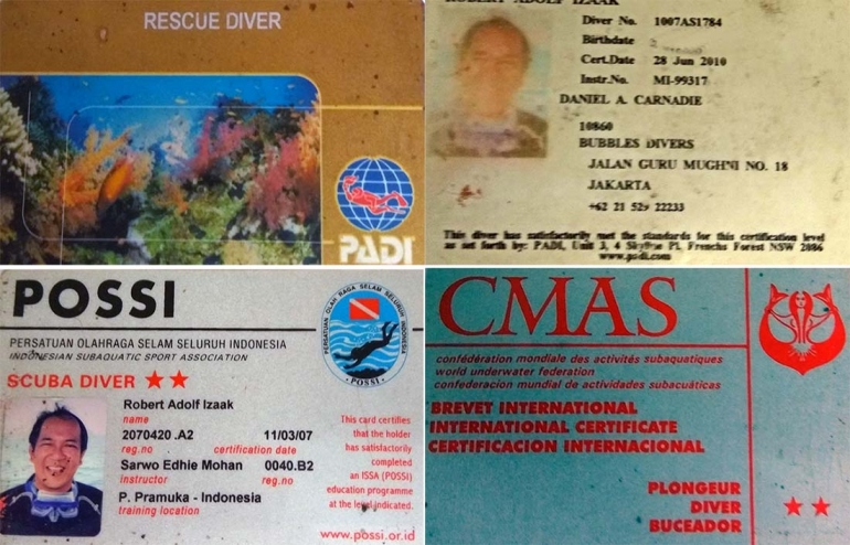 Ket foto: Contoh diving license. Dengan license ini bisa turun di spot mana saja di Indonesia dan mancanegara. Di Bunaken cukup ketat. Saat registrasi sebelum menyelam harus diperlihatkan license ini. Koleksi pribadi: diving license.