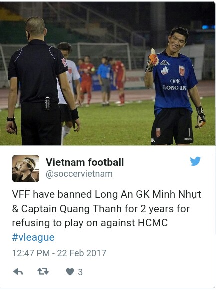 (Kiper Long An dijatuhkan sanksi 2 tahun / sumber foto : twitter @soccervietnam)