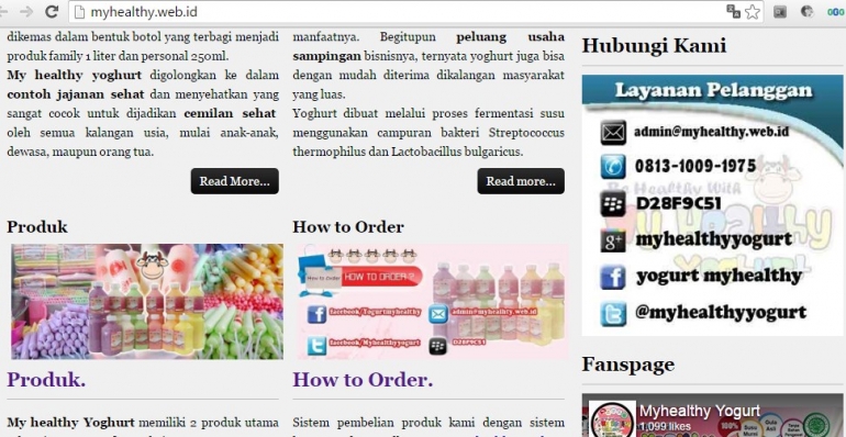 Tampilan website dari bisnis es mambo yoghurt My Healthy (sumber: myhealthy.web.id)