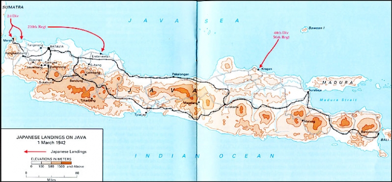 Peta pendaratan tentara Jepang di Pulau Jawa. (Foto: ibiblio.org)
