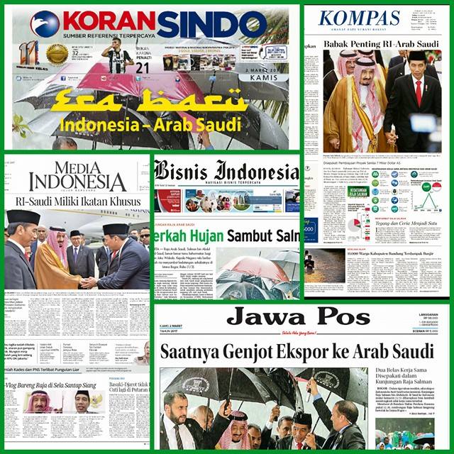 Halaman pertama lima koran nasional yang terbit hari ini, Kamis, 2 Maret 2017. (dikolase oleh @iskandarjet)