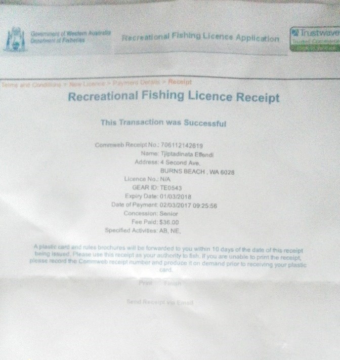 Fishing License ,resmi dikeluarkan Pemerintah negara bagian Australia,atas nama Tjiptadinata Effendi-/dokumentasi pribadi