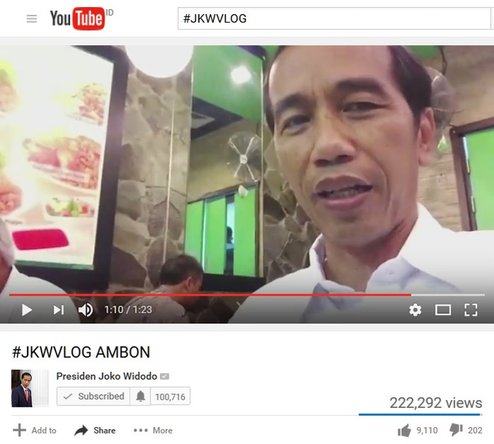Vlog Jokowi makan bakso di Ambon. (Sumber: Akun Presiden Joko Widodo di Youtube)