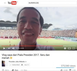 Vlog Jokowi ketika pertandingan sepakbola di ajang Piala Presiden 2017. (Sumber: Akun Presiden Joko Widodo di Youtube)