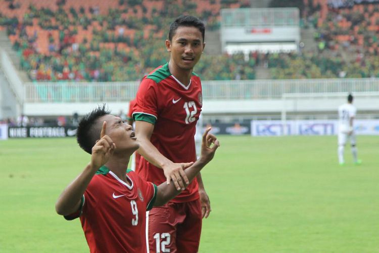 Selebrasi Nur Hardianto usai menjebol gawang Myanmar Sumber: Kompas.com
