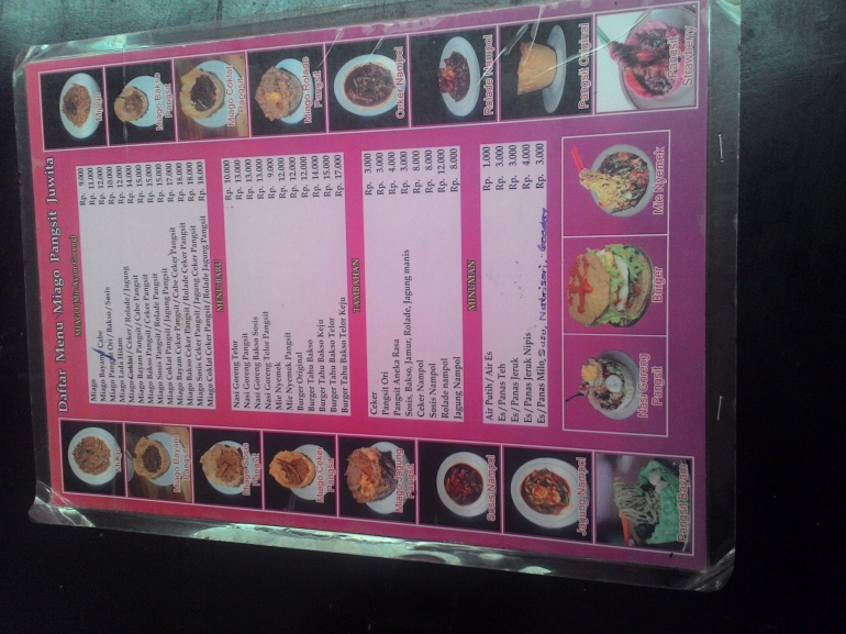 Daftar menu dan harga Miago Pangsit Juwita (dokpri)